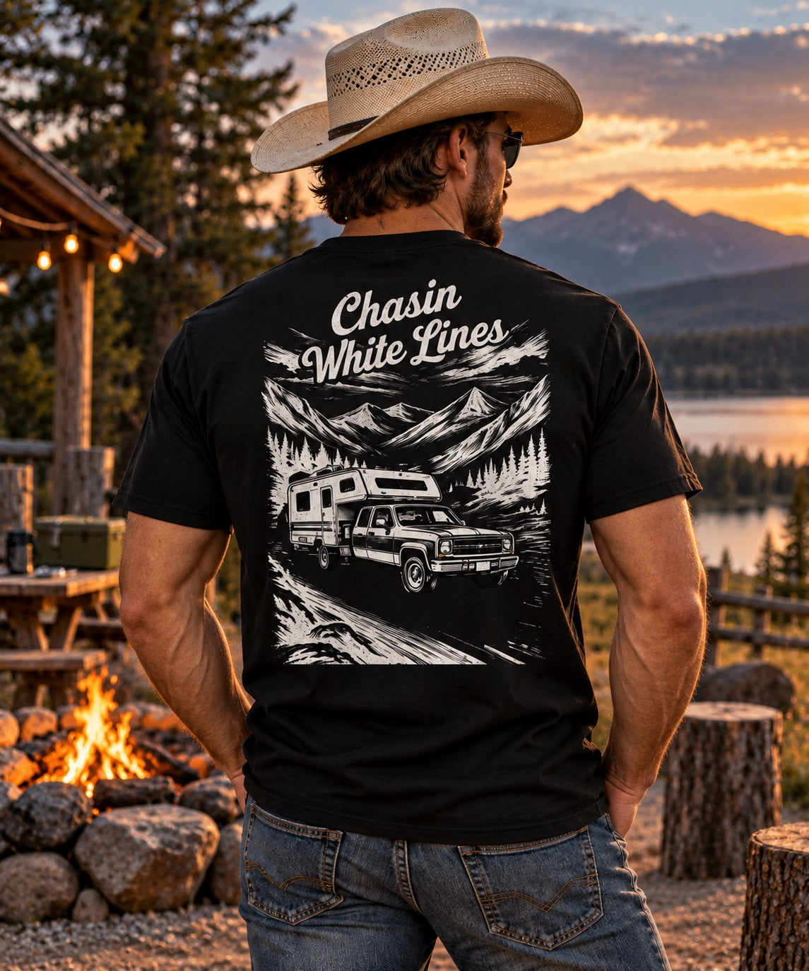 Chasin White Lines Western T-Shirt - back lifestyle mockup
